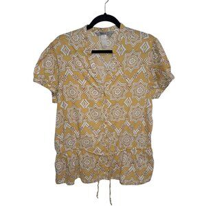 TeX by Max Azria Womens XL Boho Geo Button Front Peplum Tie Waist Blouse Top (Fl